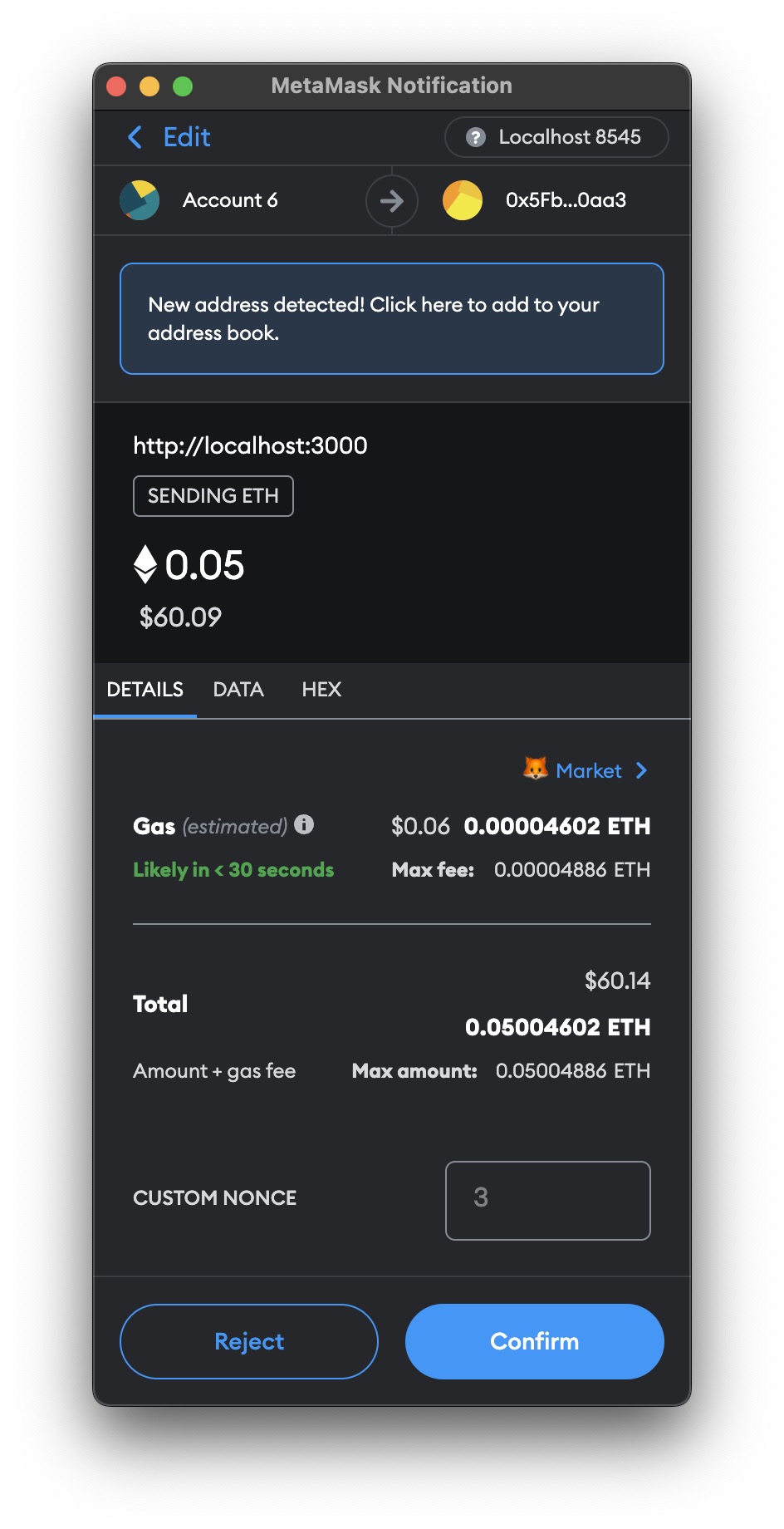 javascript How to reject ethers.js Metamask transaction
