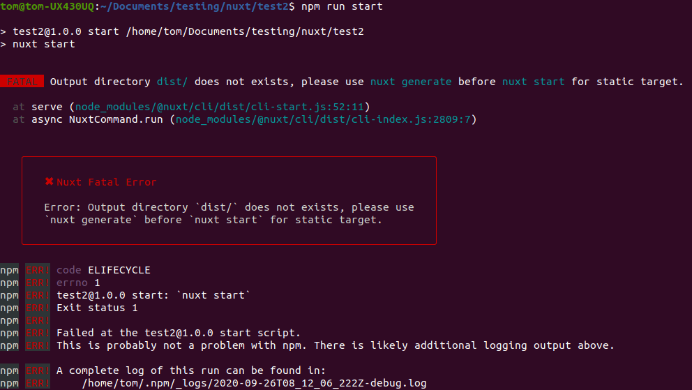 vue.js Nuxt Command 'nuxt' not found Output directory `dist/` does