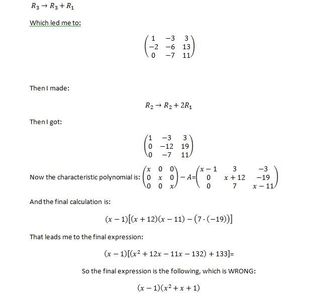 linear algebra Characteristic Polynomial Calculation Mathematics
