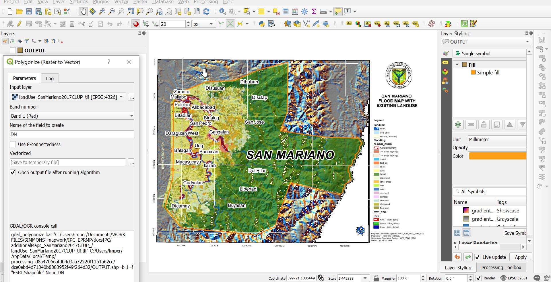 Polygonized a land use map (raster) in QGIS but the output is just a