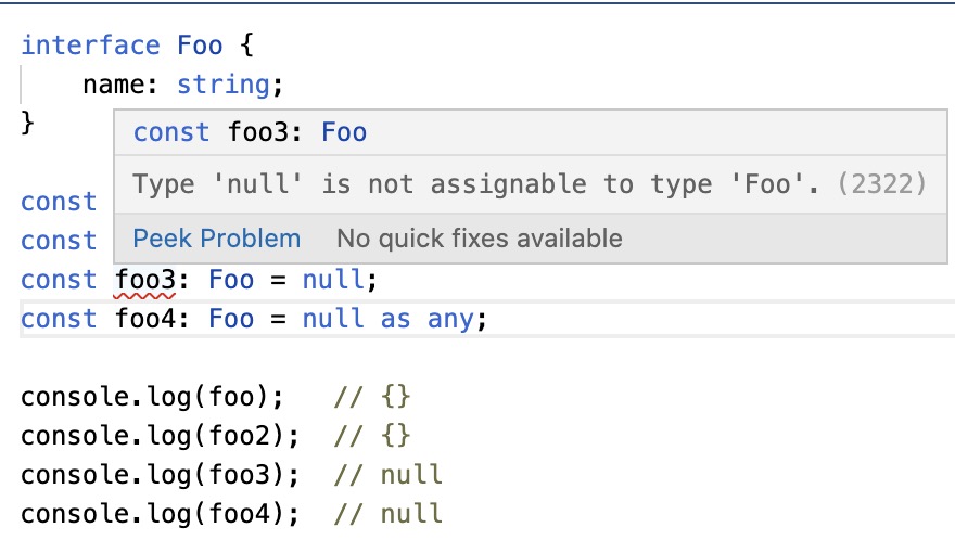 javascript Difference between  and  as any in TypeScript Stack