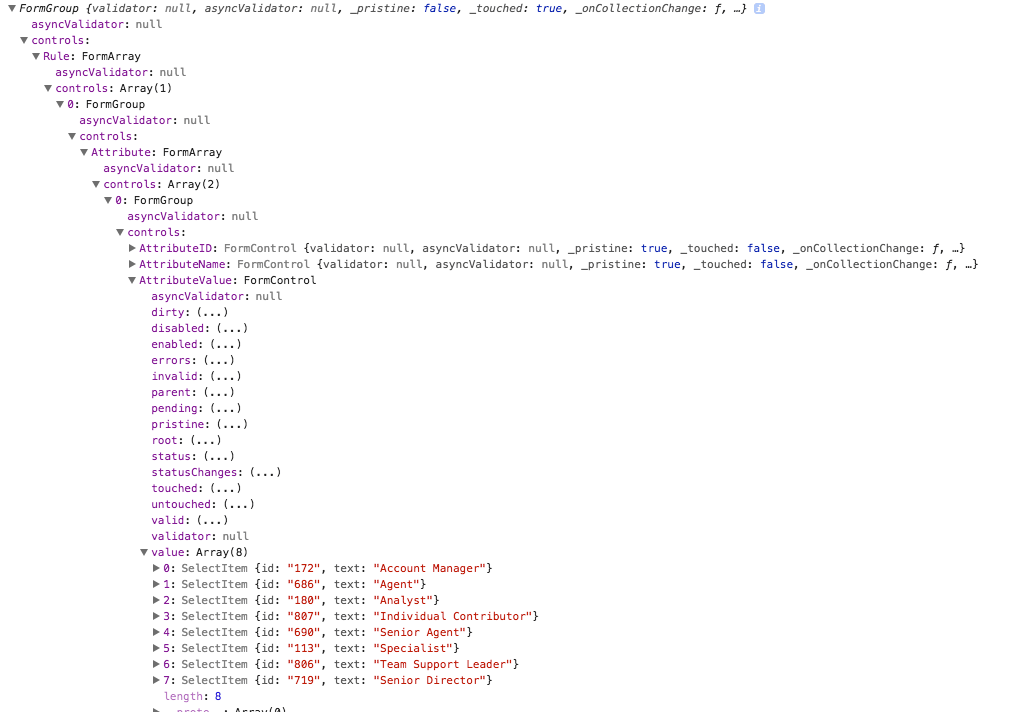 angular Angular2 Reactive Form Model Binding Multi Select not
