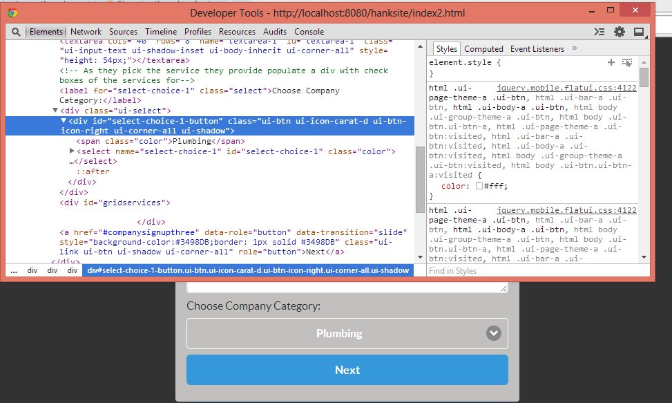 css Changing the color of a jQuery Mobile Select menu Stack Overflow