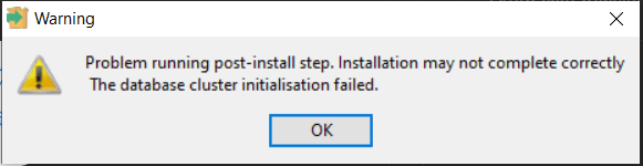 Getting Database cluster error while installing PostgreSql 12 on