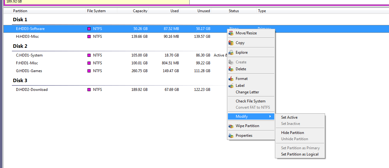 hard drive Questions regarding logical, primary, active and inactive