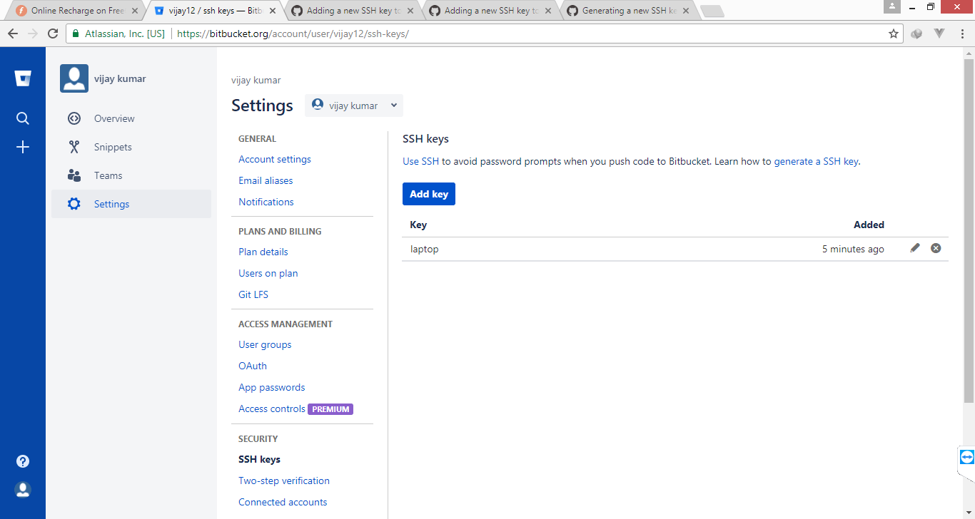 git unable to access my bitbucket account after configuring ssh key