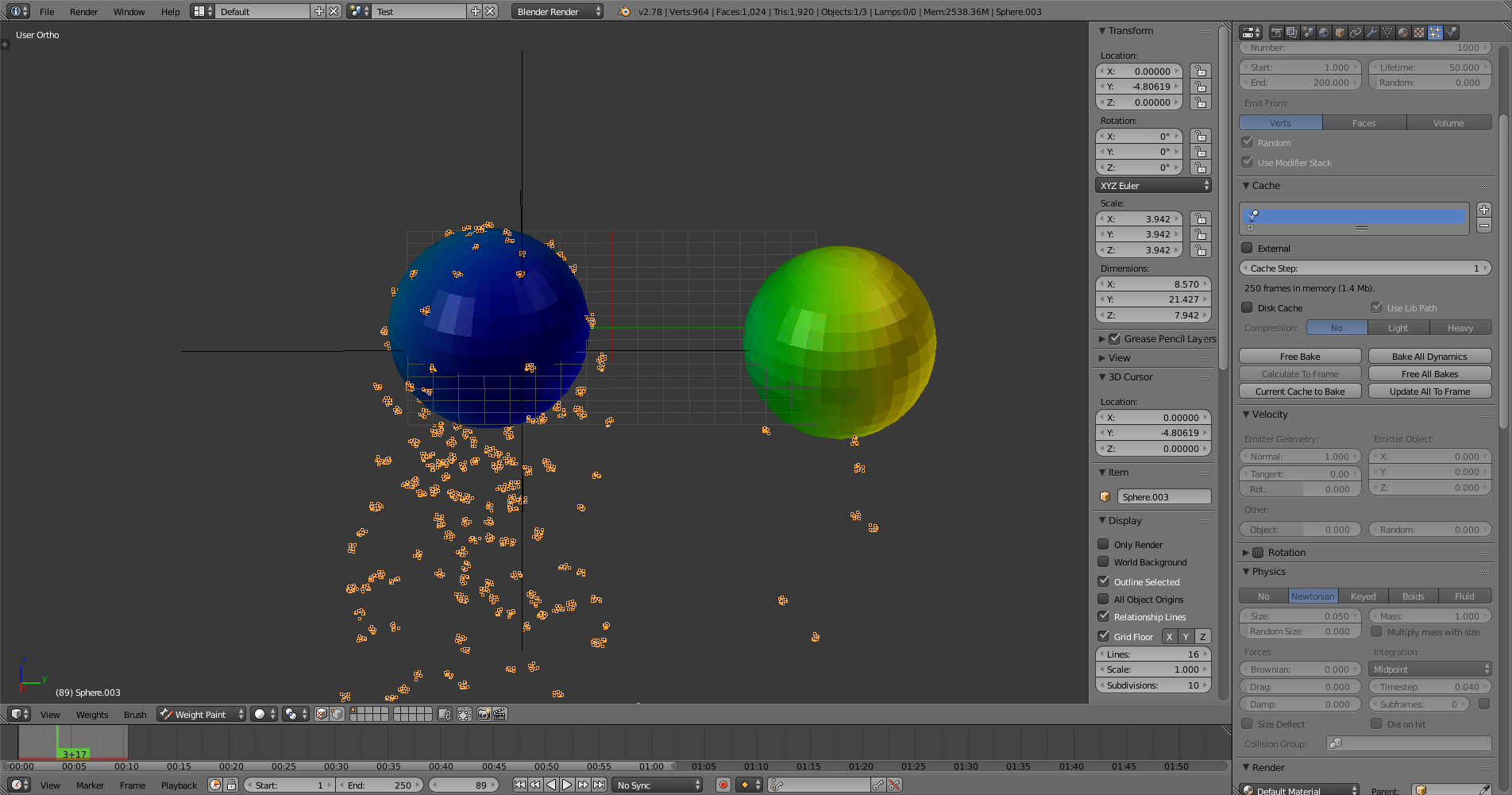 weight painting How to emit particles according to object movement