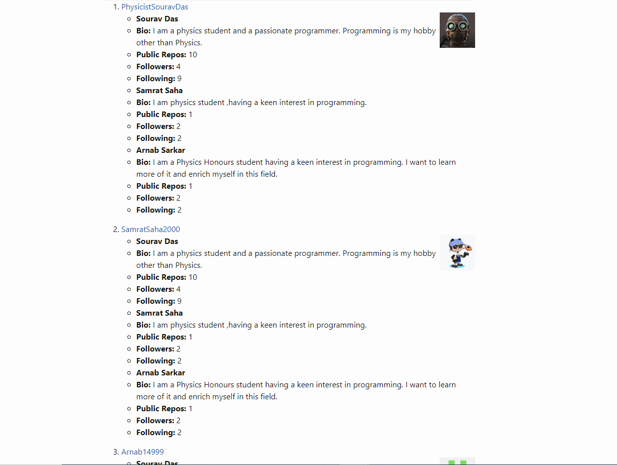 javascript jQuery How to show elements from GitHub API as desired
