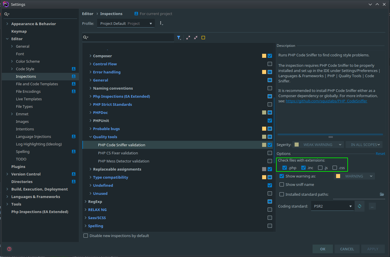 PhpStorm How to disable PHPCS for Javascript Stack Overflow