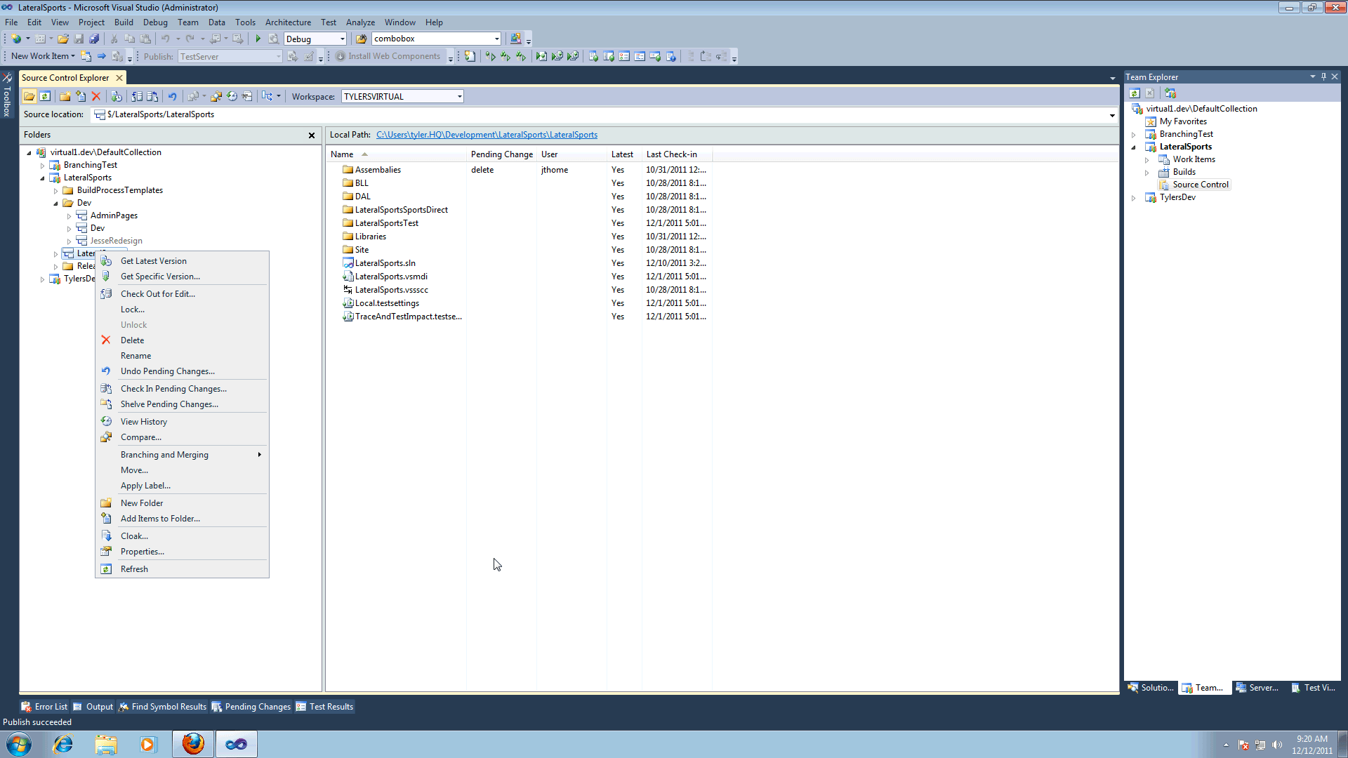 Is there a way to "View Pending Changes" in TFS from the Source Control