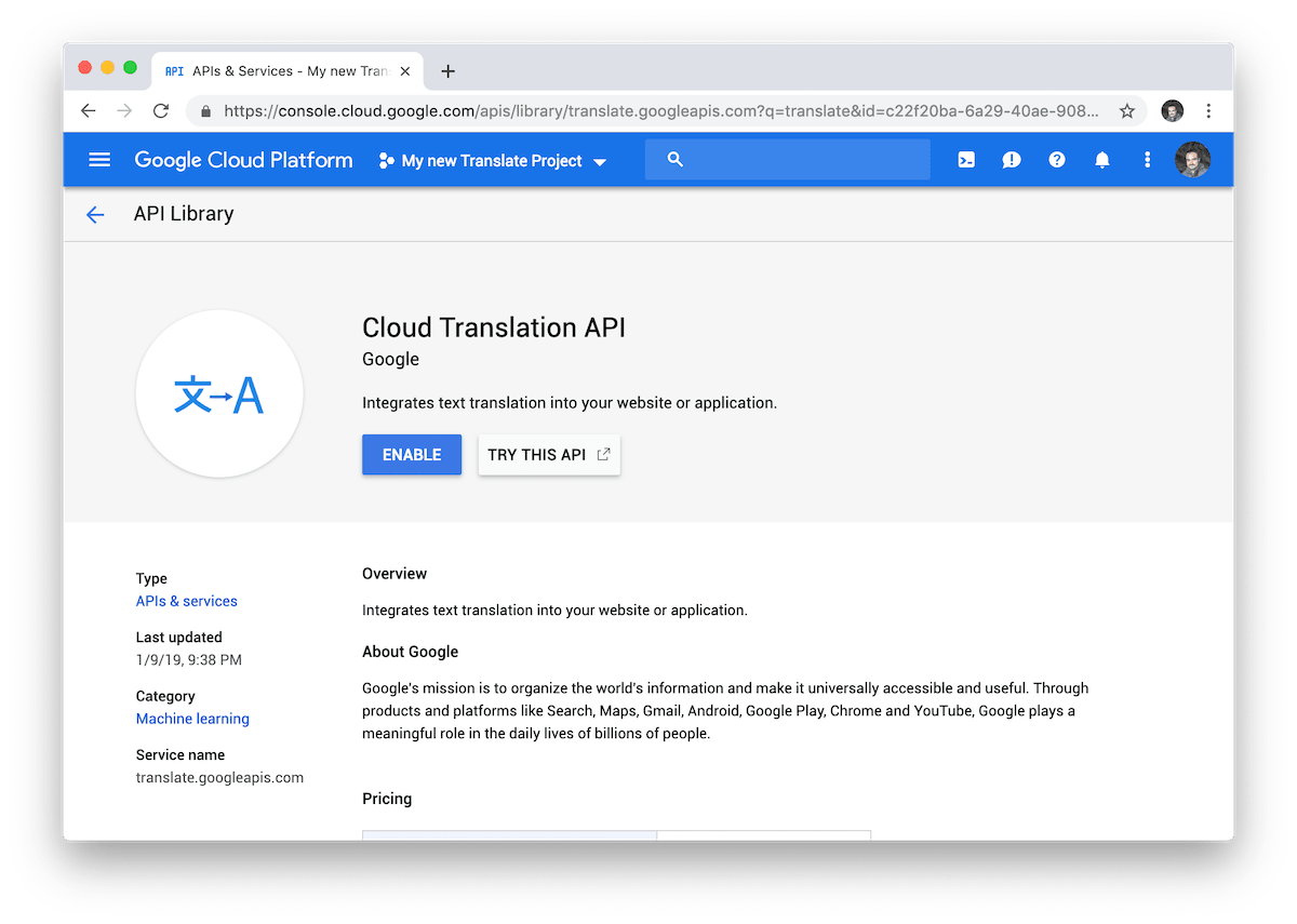 Google API Key for translation Stack Overflow