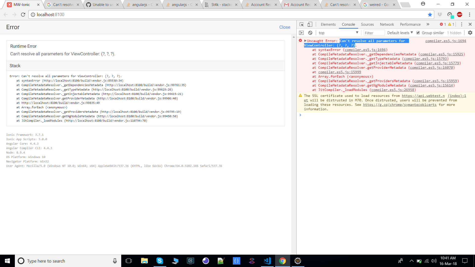 angular Can't resolve all parameters for ViewController