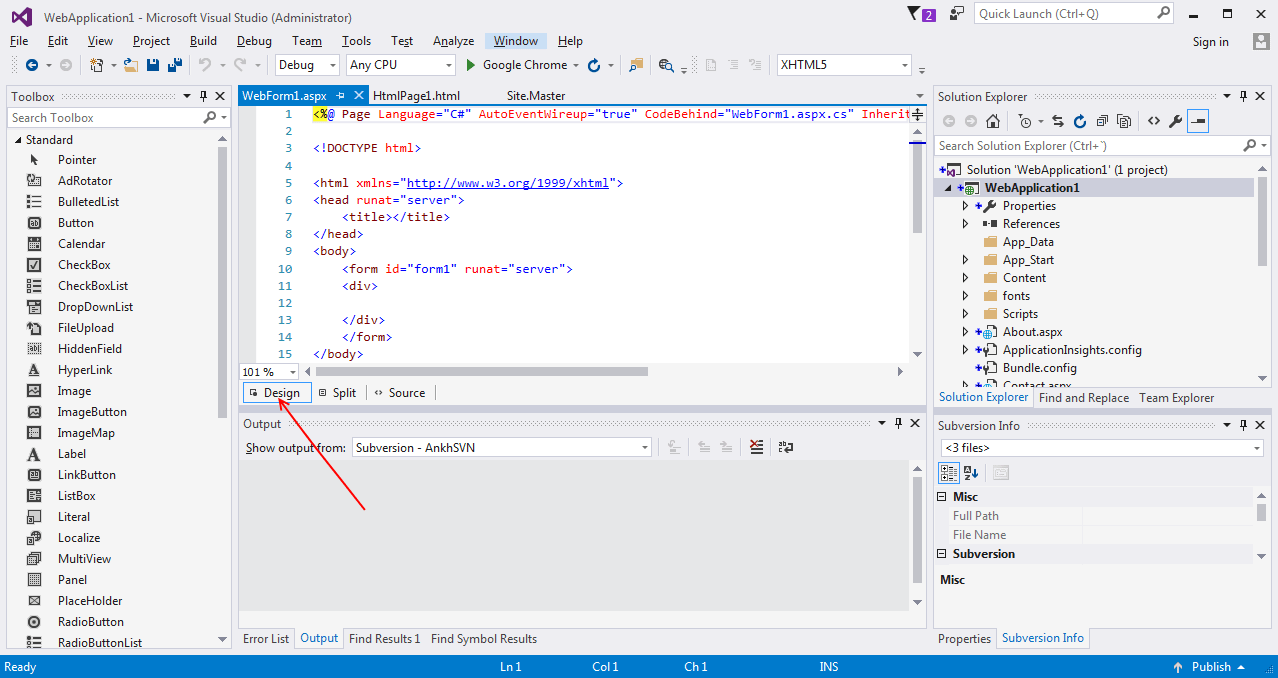 Visual Studio 2015 ASP Web Form designer freezes