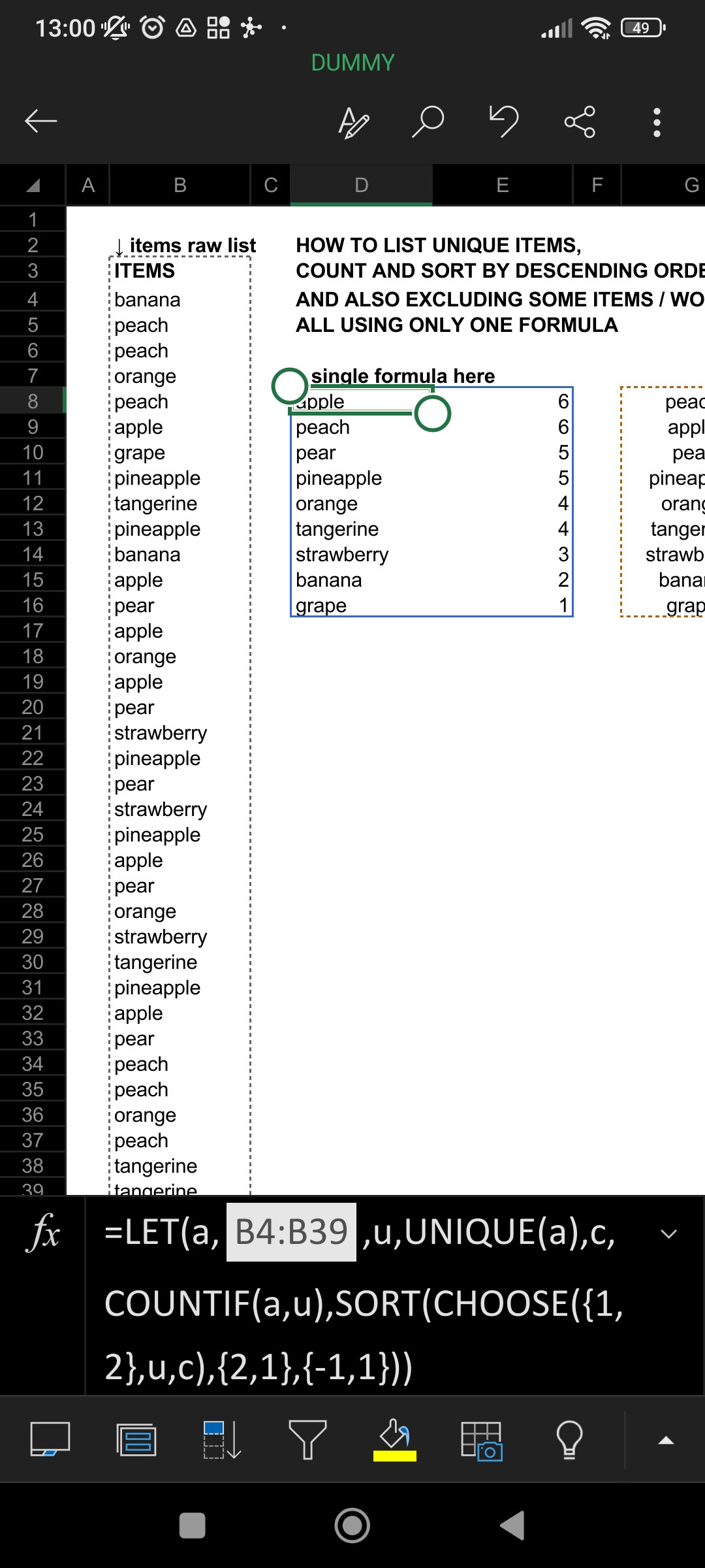 google sheets Using single formula to list unique items, count and