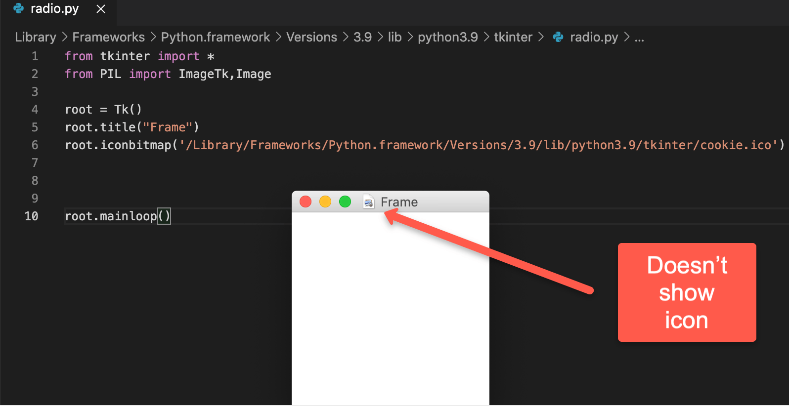 icon (.ico) is not showing in Python Stack Overflow