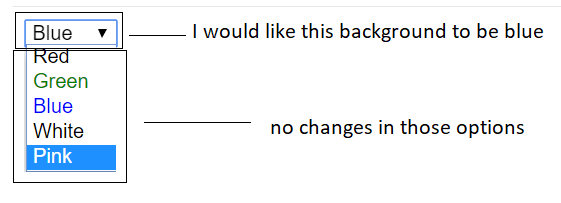 html How to change background color only of selected option with