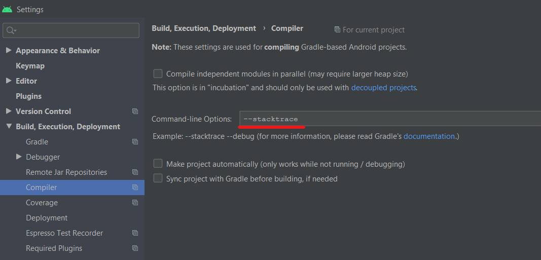 android How to Run with stacktrace option to get the stack trace Stack Overflow