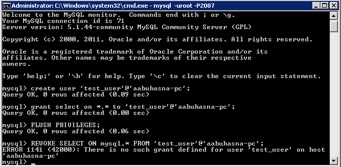 grant select on all databases except one mysql Database