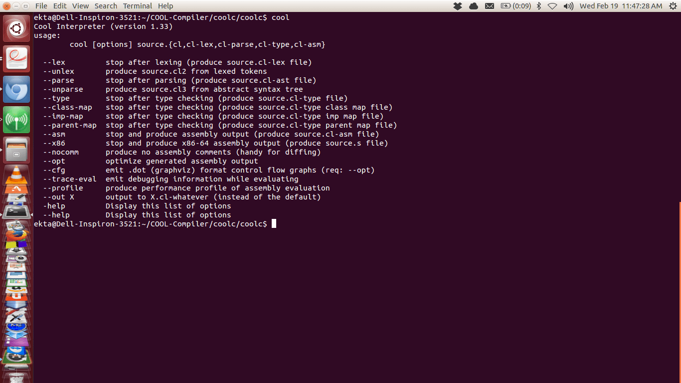 linux how to run intermediate file generated in Cool compiler like