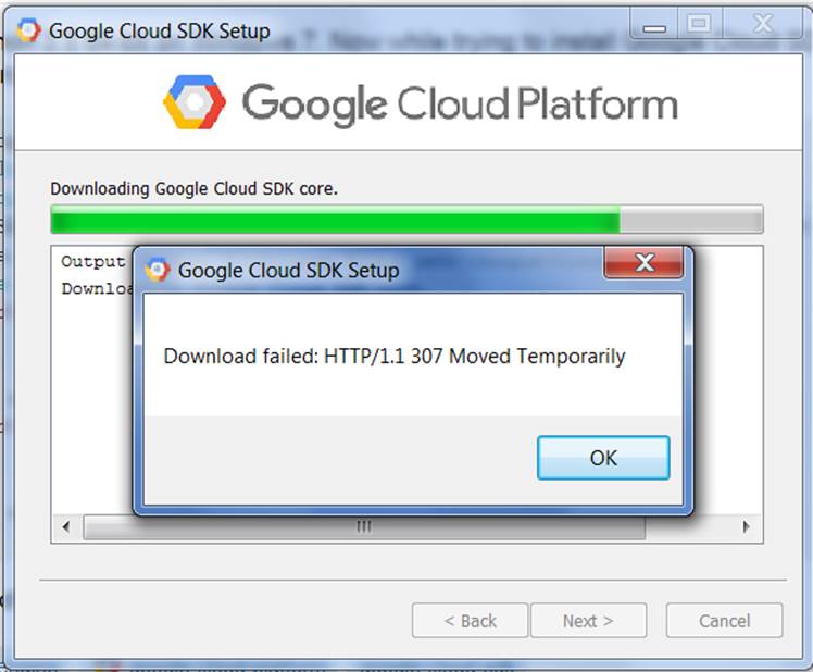Google Cloud SDK Install Fail with Error 307 Temporarily Moved Stack