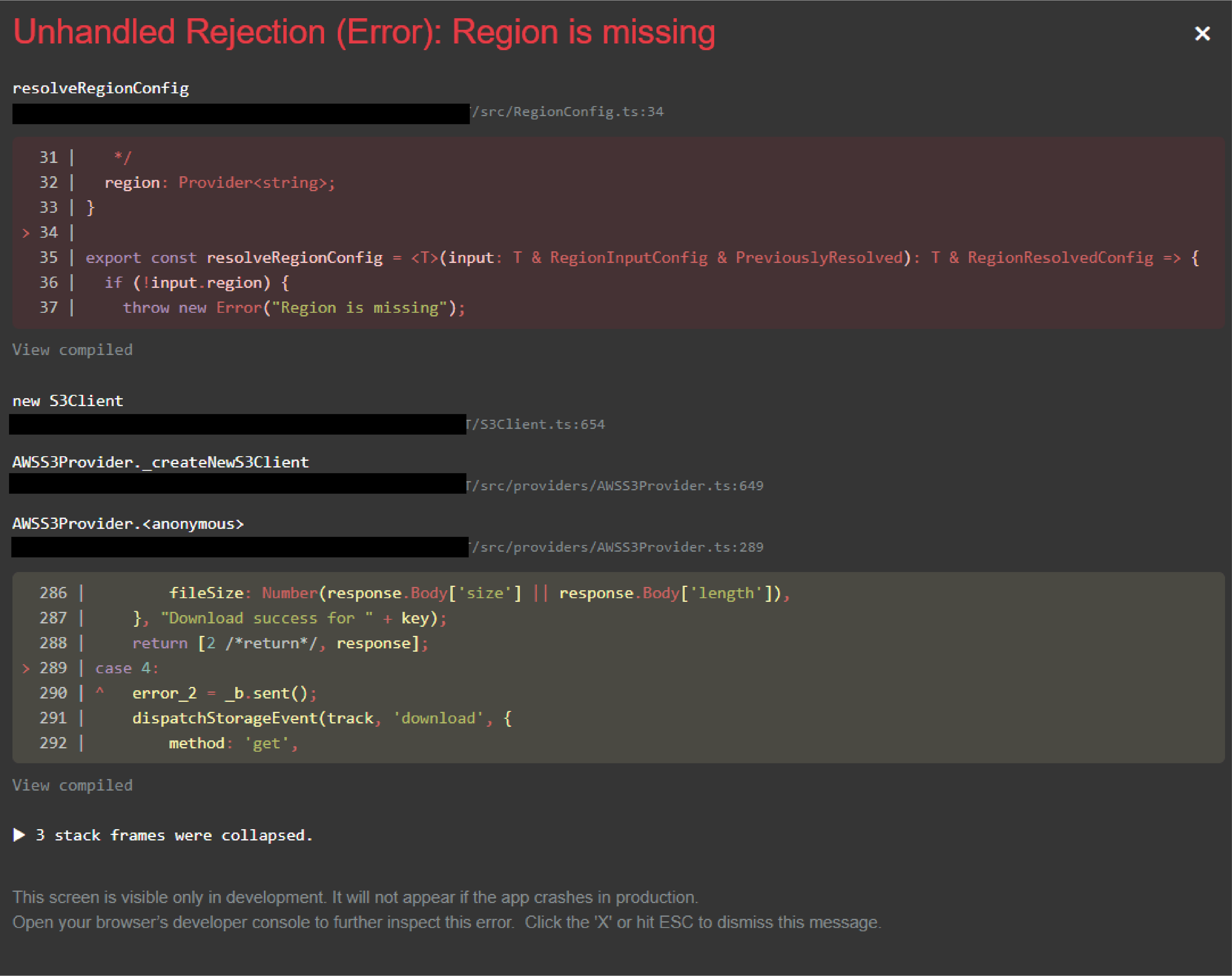 reactjs 'Missing Region error' with AWS amplify Storage and React