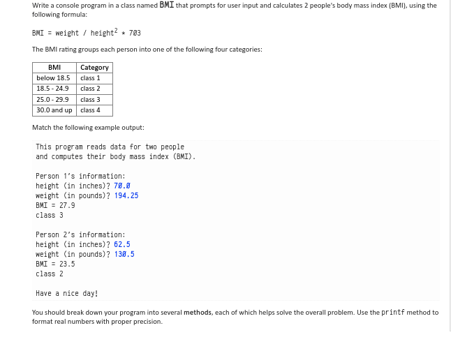 homework Java BMI Calculator Code Review Stack Exchange
