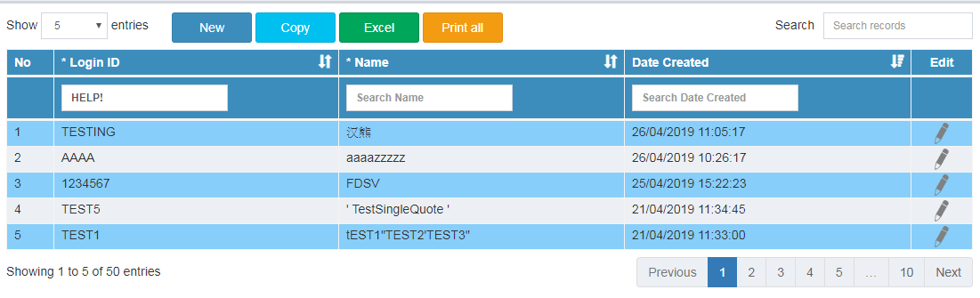 C MVC Ajax MySQL DATATABLES Column searching can't pass search value to Controller