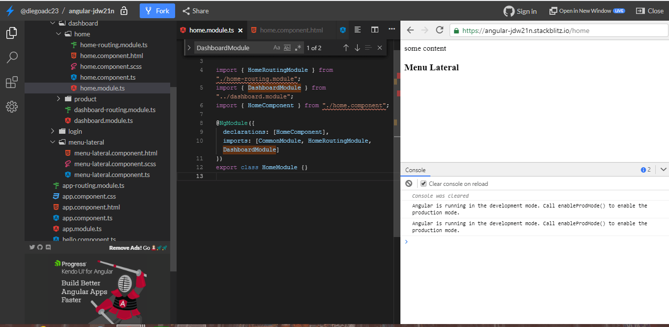 angular Component not showing its content on lazy loading Stack