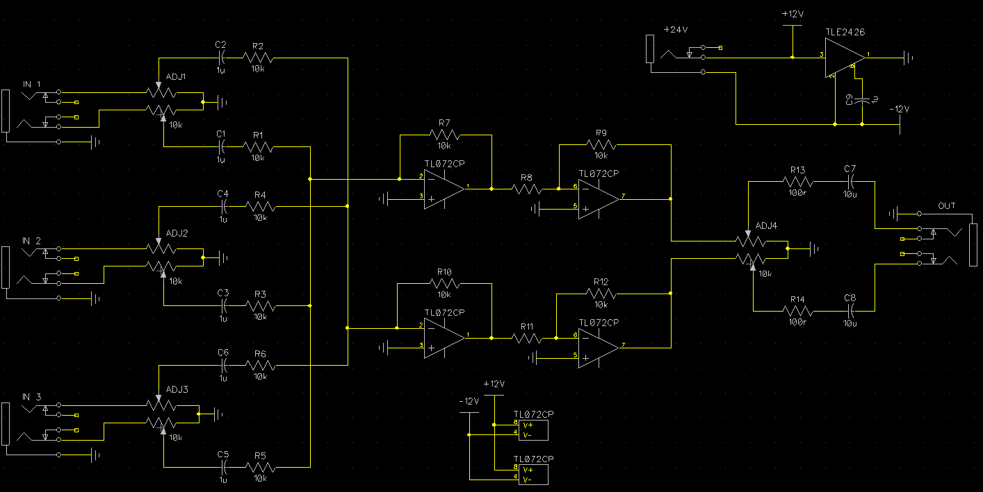 operational amplifier Simple stereo audio mixer power supply