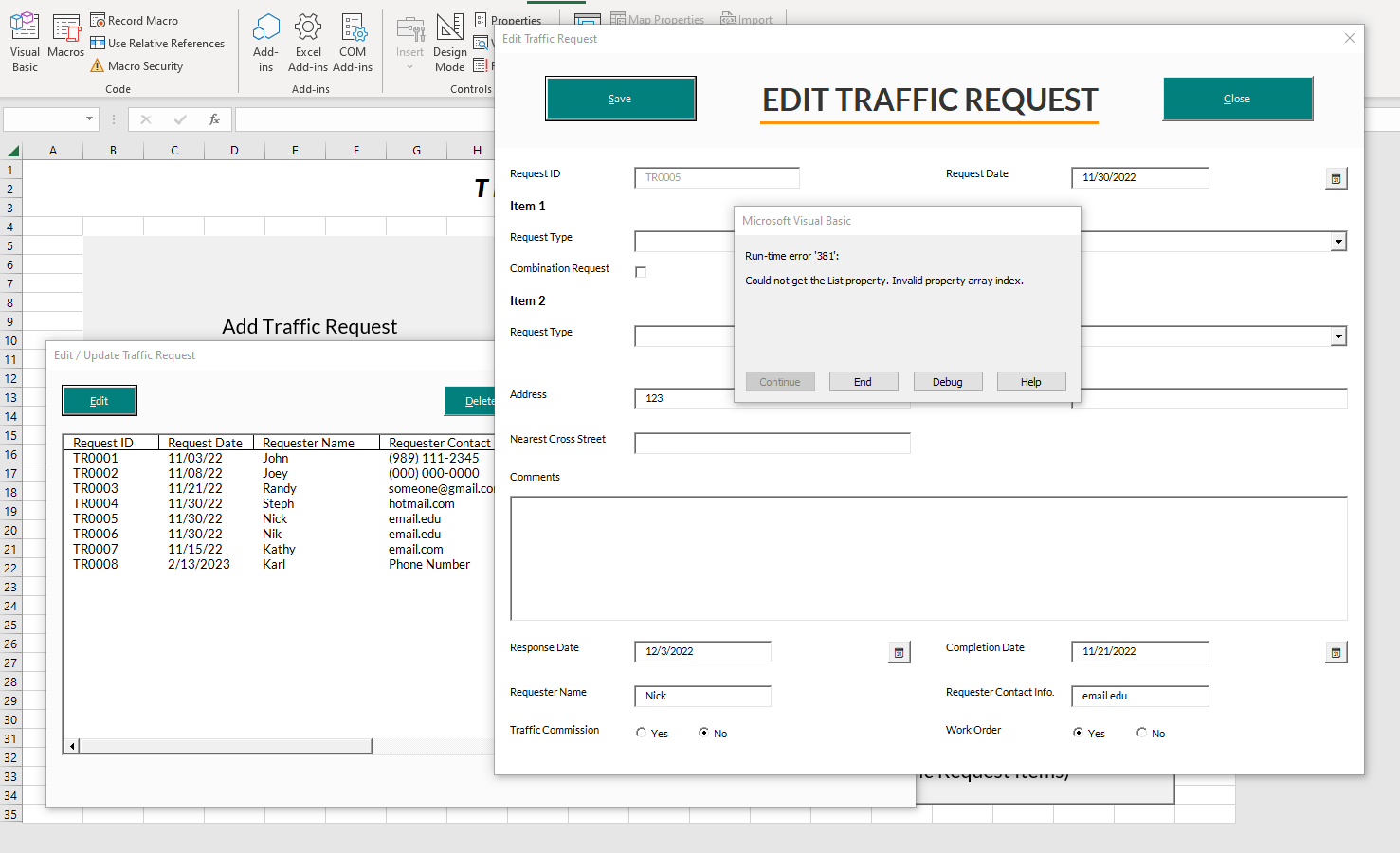 UserForm ListBox / Spreadsheet update error (Runtime error 381)