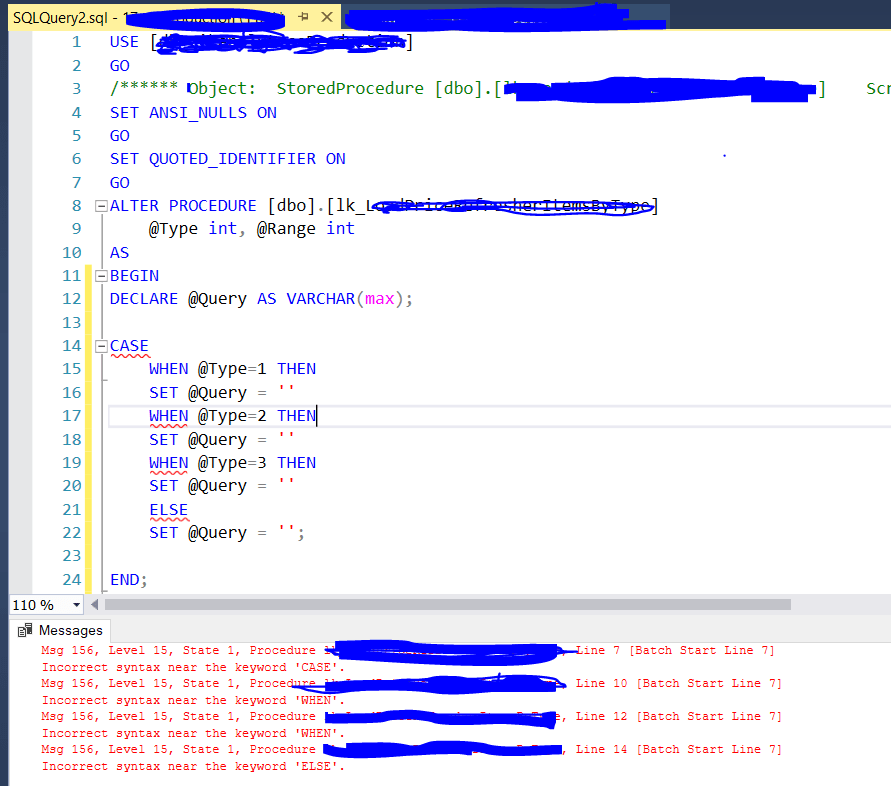 sql Incorrect syntax near the keyword CASE when trying to use in