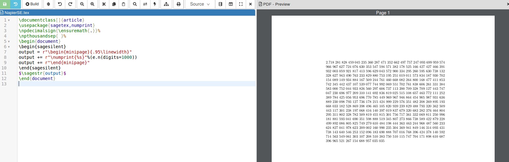 formatting Truncation of Napier’s number (e) to an amount of decimal