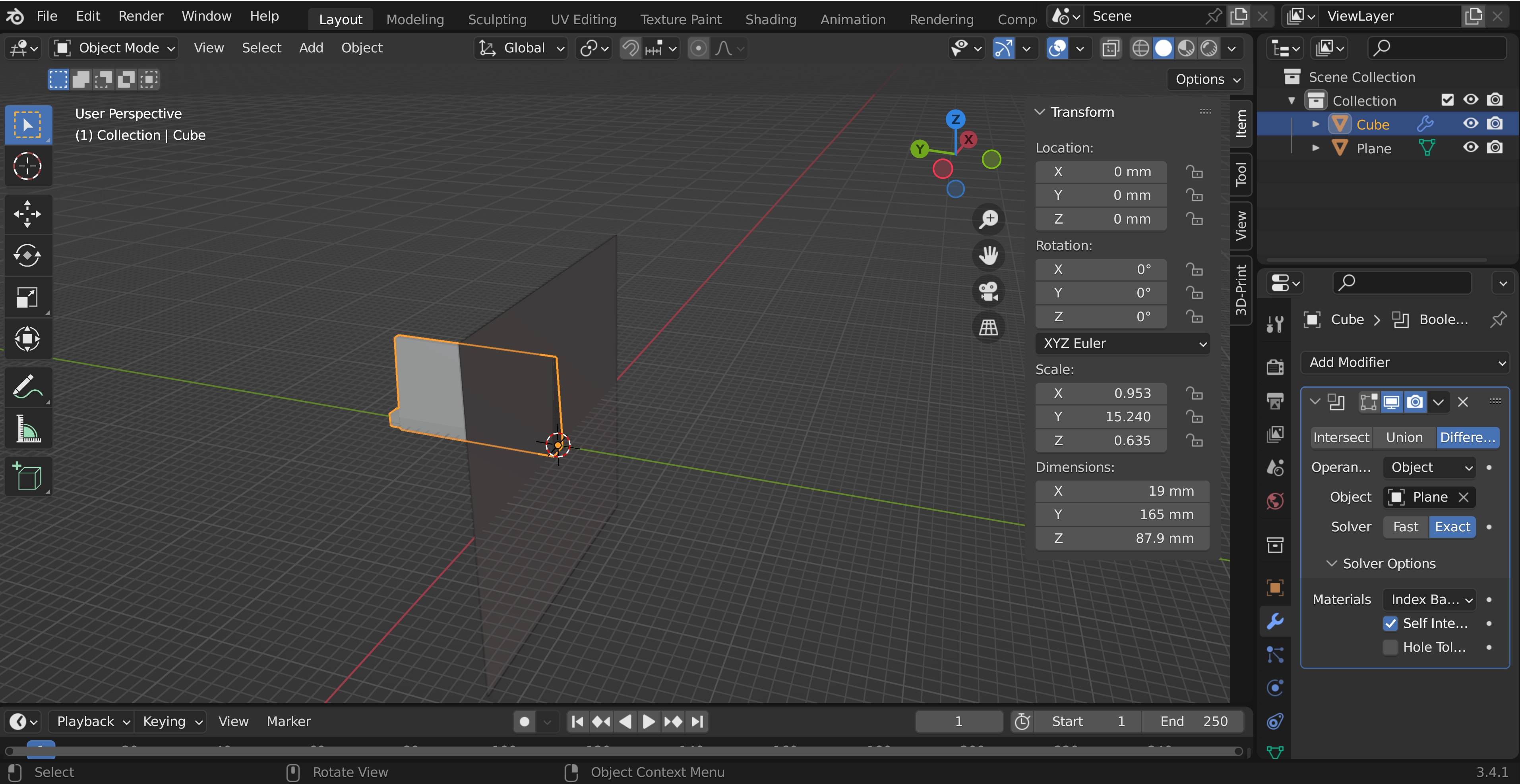 Boolean Difference Modifier Exact Solver Self Intersection not