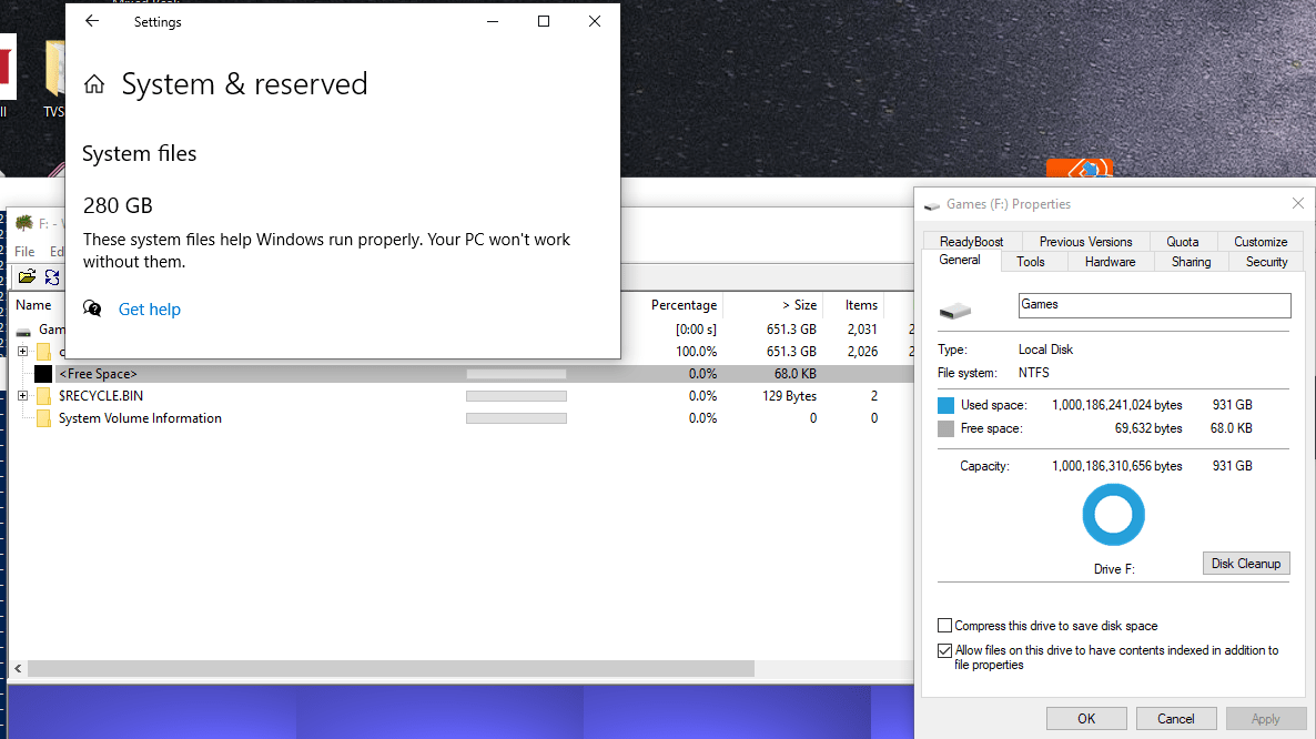 windows 10 "System files" on secondary drive take up 280GB Super User