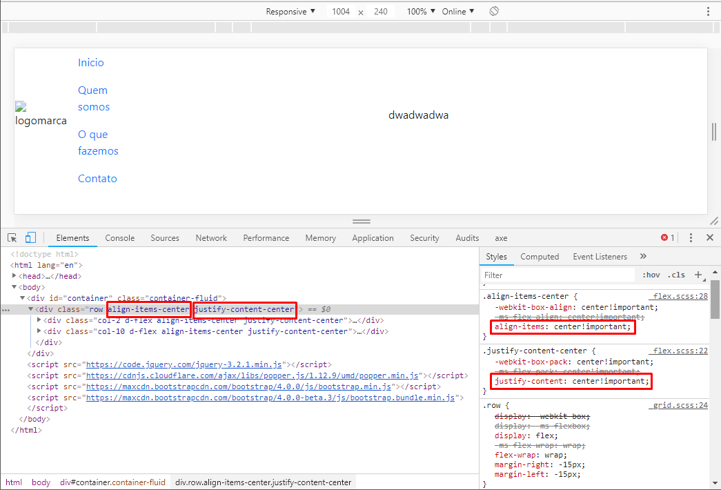 justifycontentcenter não está centralizando o conteudo no meu