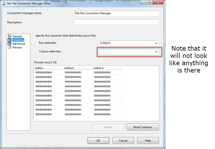 ssis How to set the flat file column delimiter to an unprintable