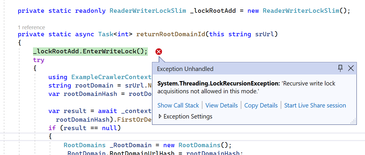 c ReaderWriterLockSlim System.Threading.LockRecursionException
