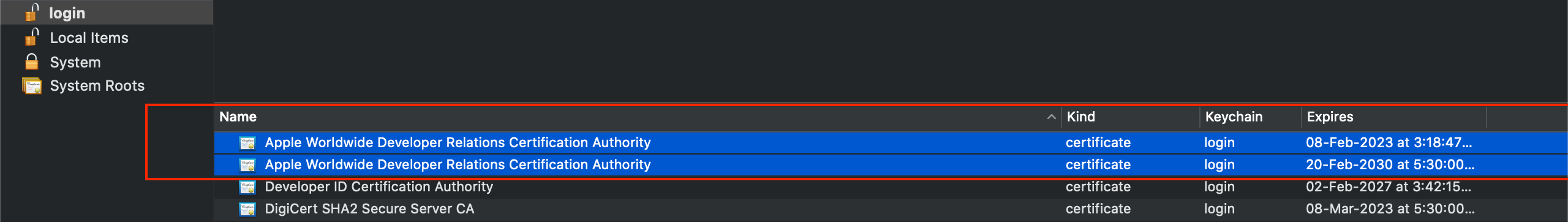 certificate "Warning unable to build chain to selfsigned root for