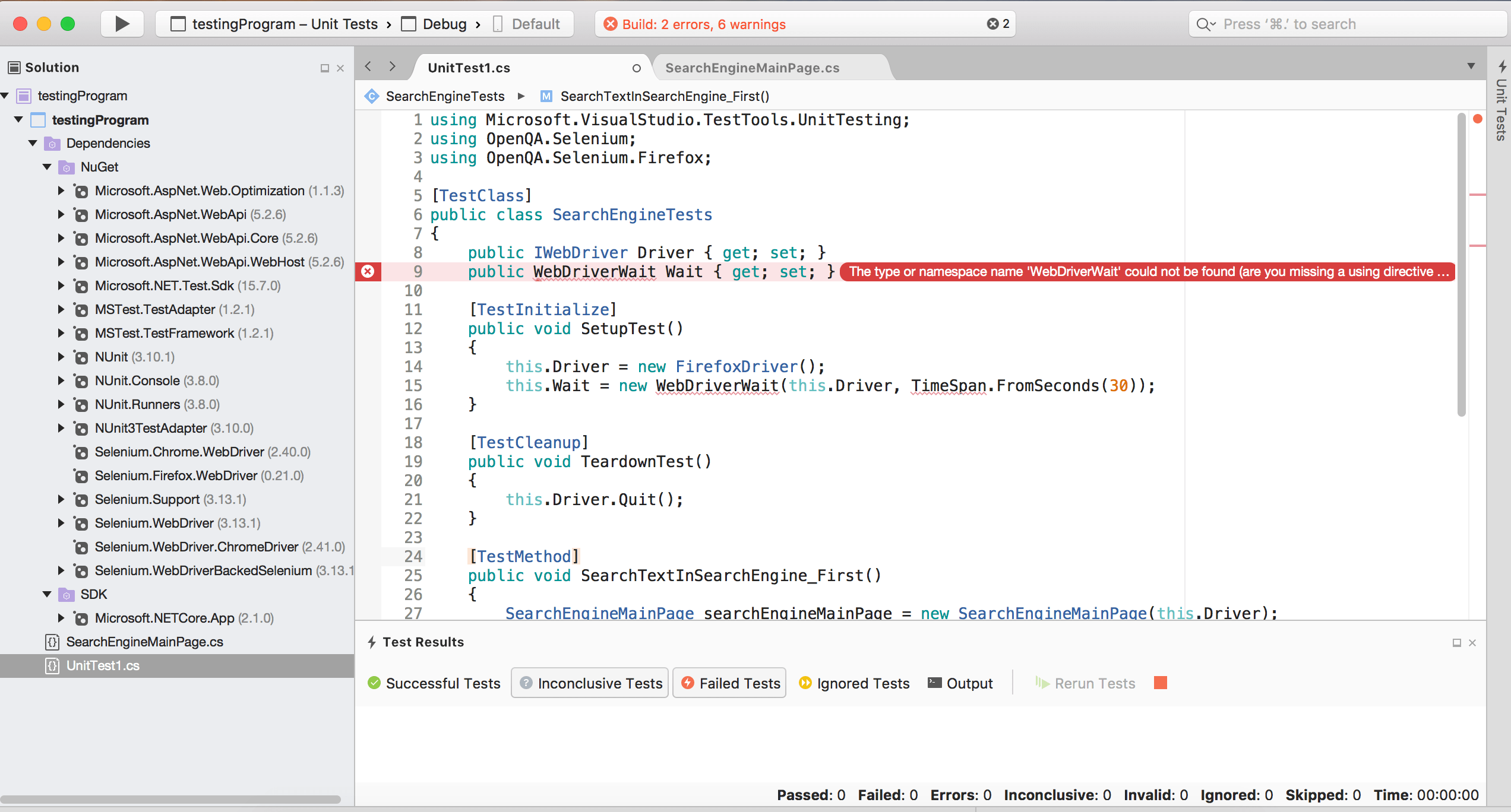 c Error CS0246 The type or namespace name 'WebDriverWait' could not