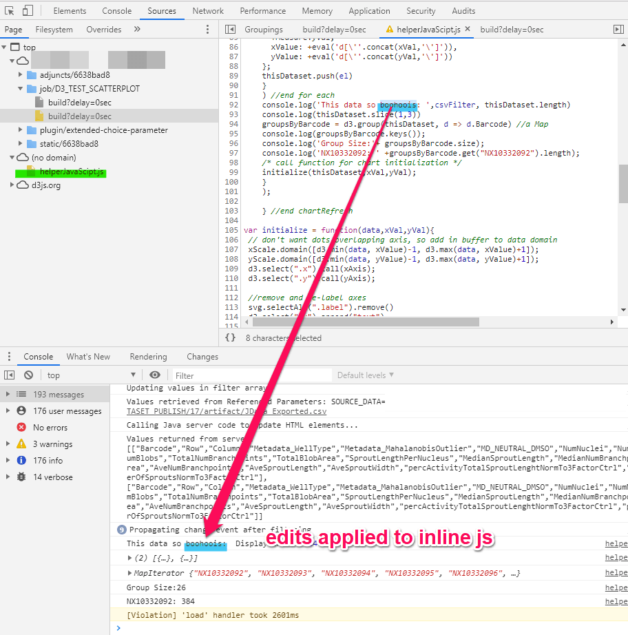 Using Google Chrome to debug and edit javascript embedded in HTML page