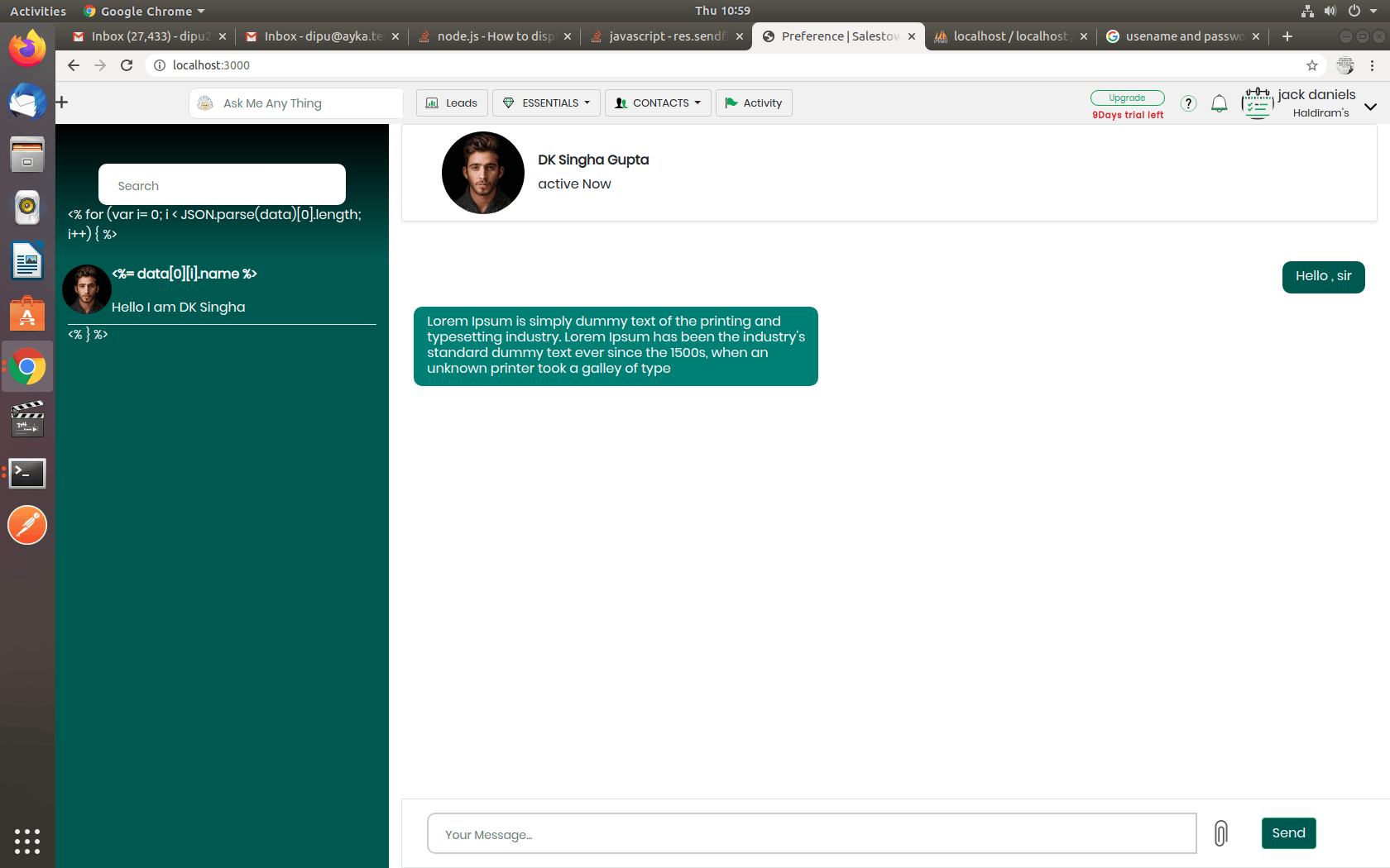 node.js How to display json array data in html after using sendFile