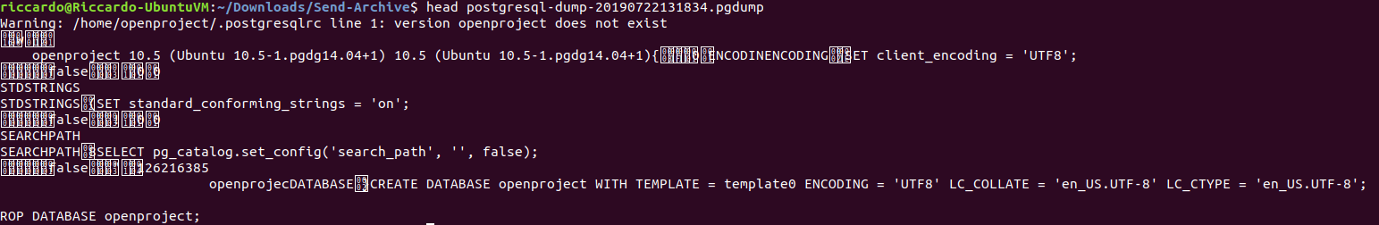 OpenProject pg_restore input file does not appear to be a valid