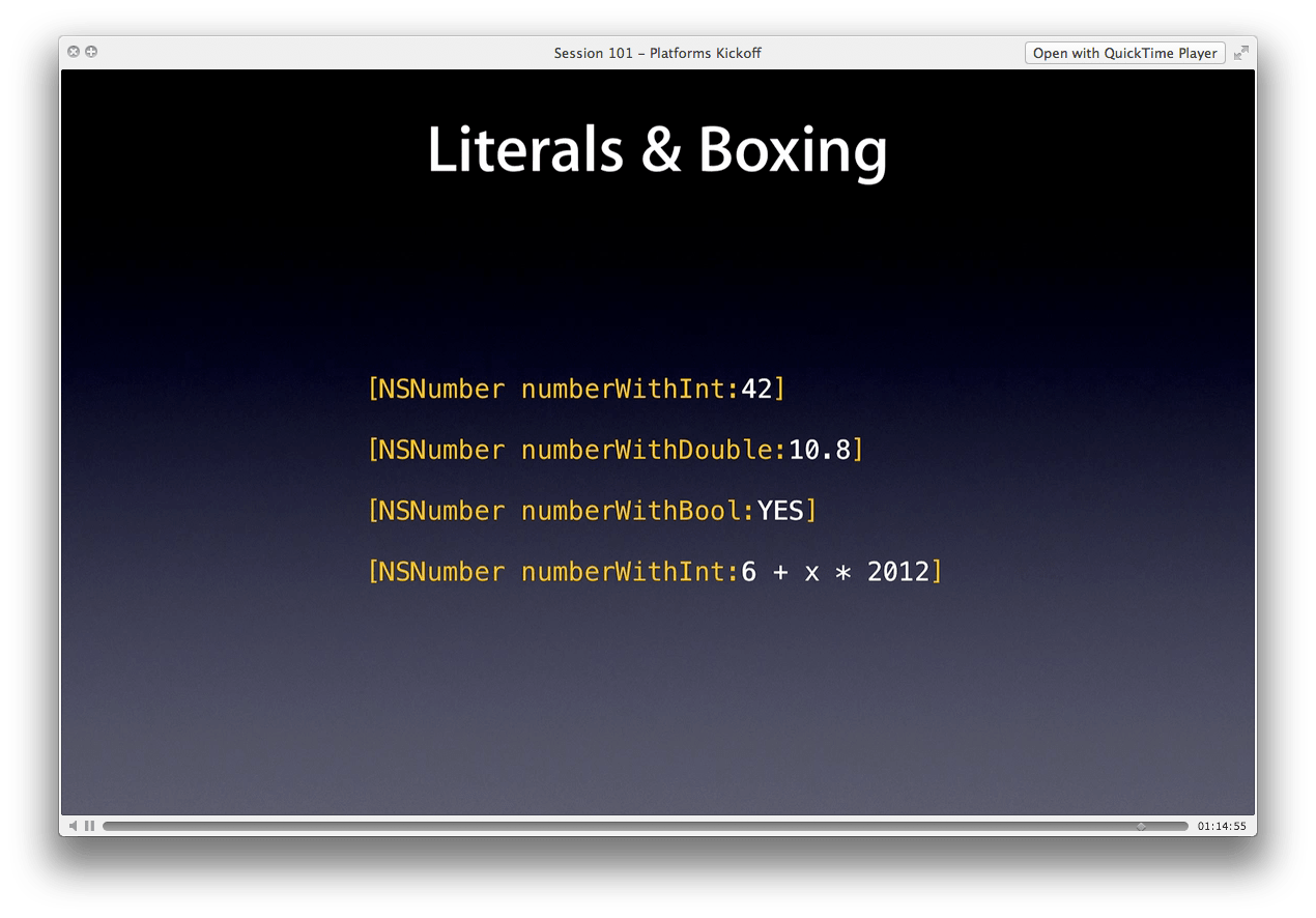 What are the details of "ObjectiveC Literals" mentioned in the Xcode 4.4 release notes? Stack