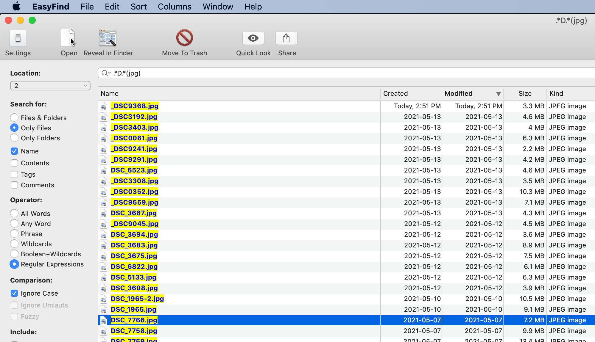 finder Find recently modified image files in subdirectories on
