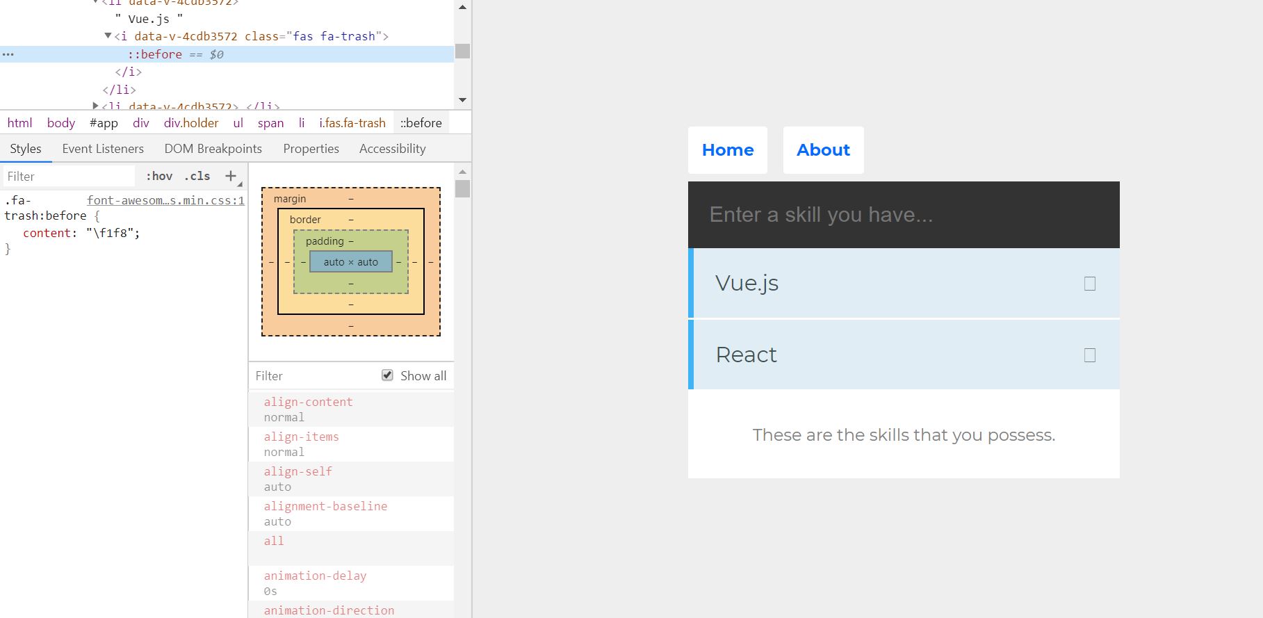 vue.js Font Awesome embed code not working in project generated with