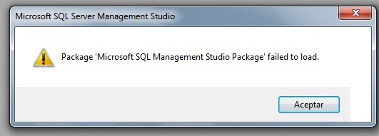 Error Package 'Microsoft SQL Management Studio Package' failed to load