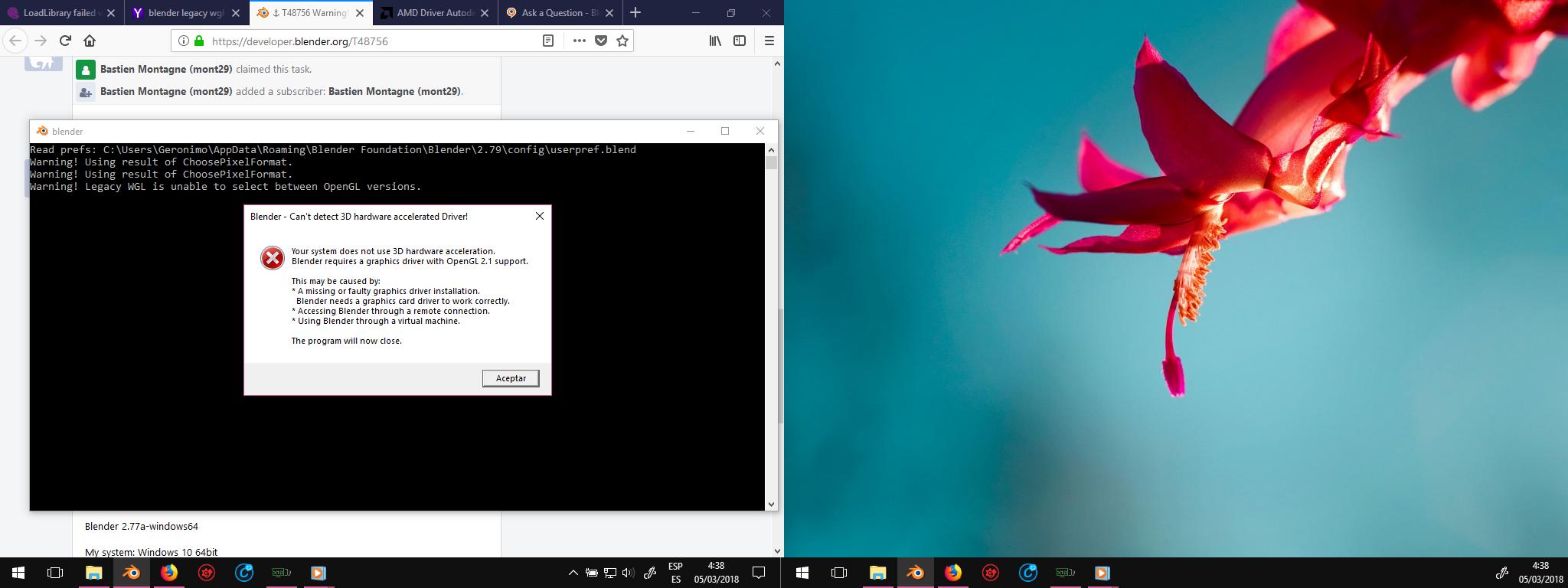 drivers Error with Warning! Legacy WGL is unable to select between different OpenGL versions