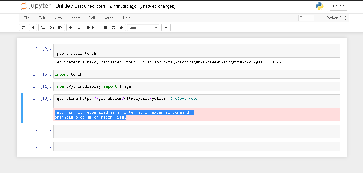 Anaconda Error 'git' is not recognized as an internal or external