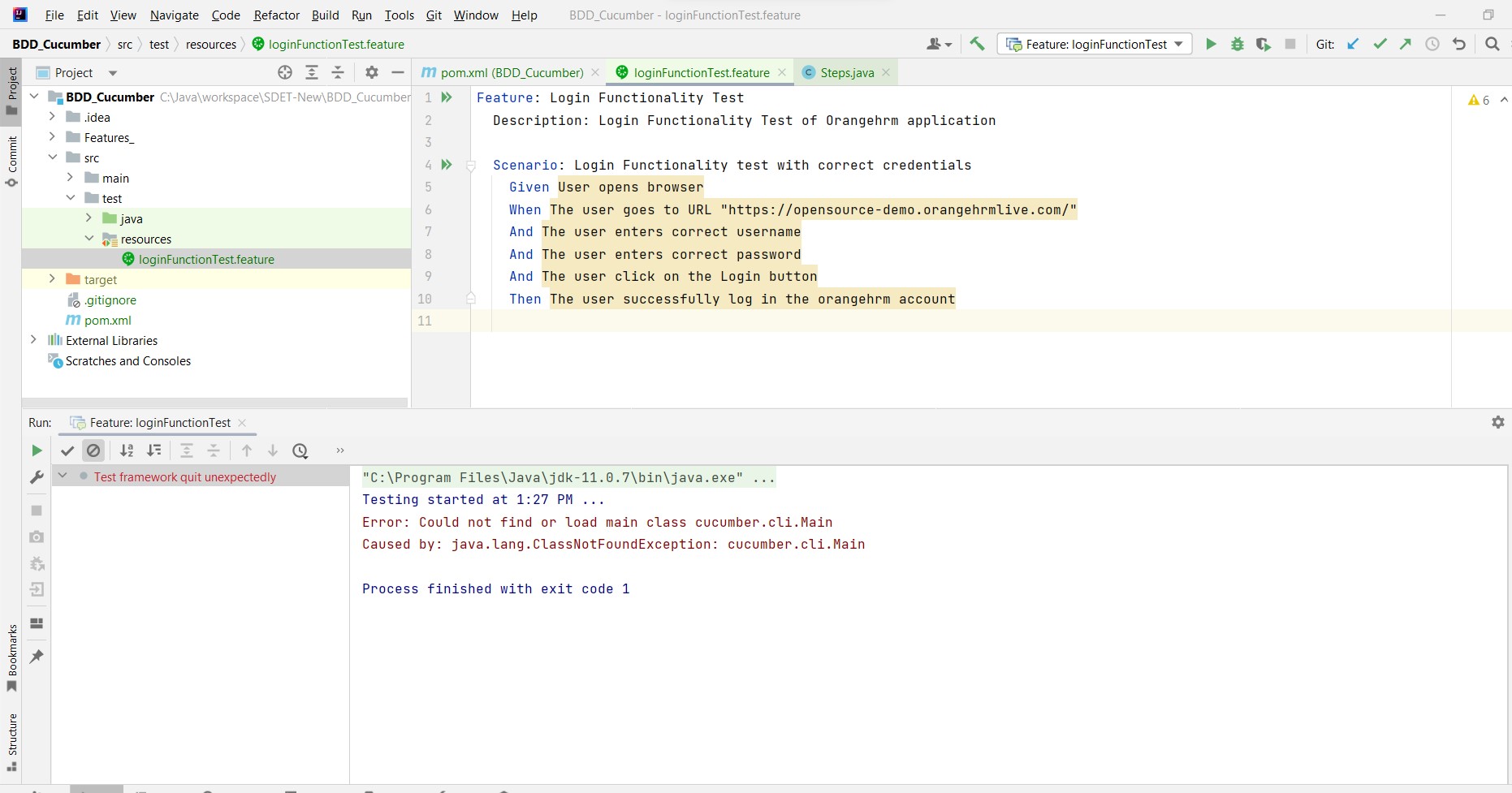 Error Could not find or load main class cucumber.cli.Main Caused by