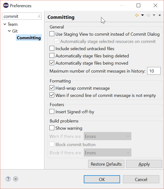 Eclipse git commit started defaulting comment text to " ChangeId